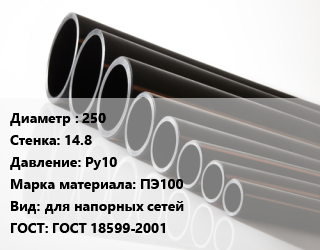 Труба полиэтиленовая 250х14.8 Ру10 ПЭ100 для напорных сетей ГОСТ: ГОСТ 18599-2001, м, 17, RC,по запросу цена от 4895 сом / м, где купить, условия доставки в Оше и Ошской области
